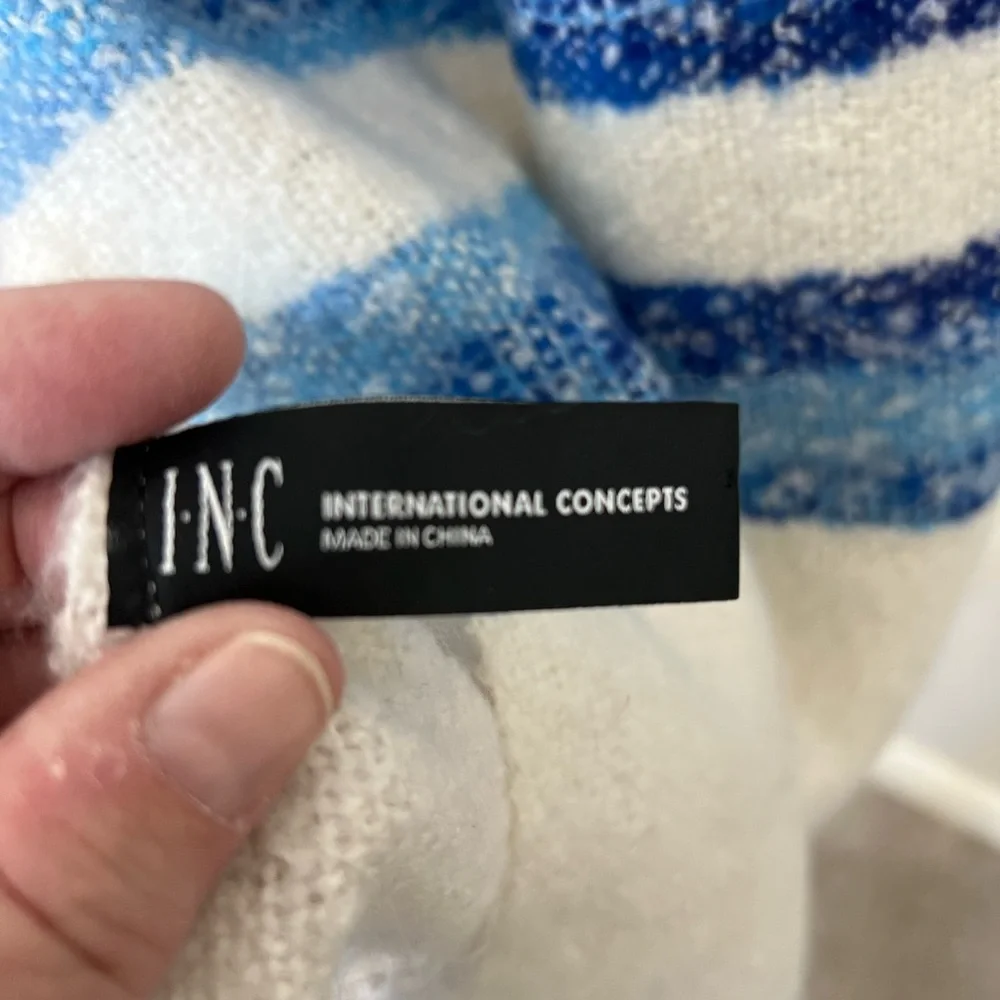 🍭 INC International Concepts Blue Knit Chenille Striped Blanket Wrap Scarf